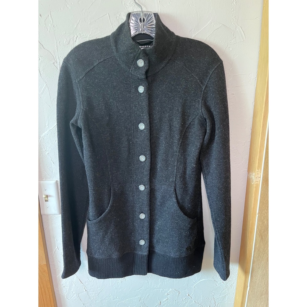 Mountain Hardwear Womens Charcoal Gray Wool Blend Fleece Lined Button Cardigan S